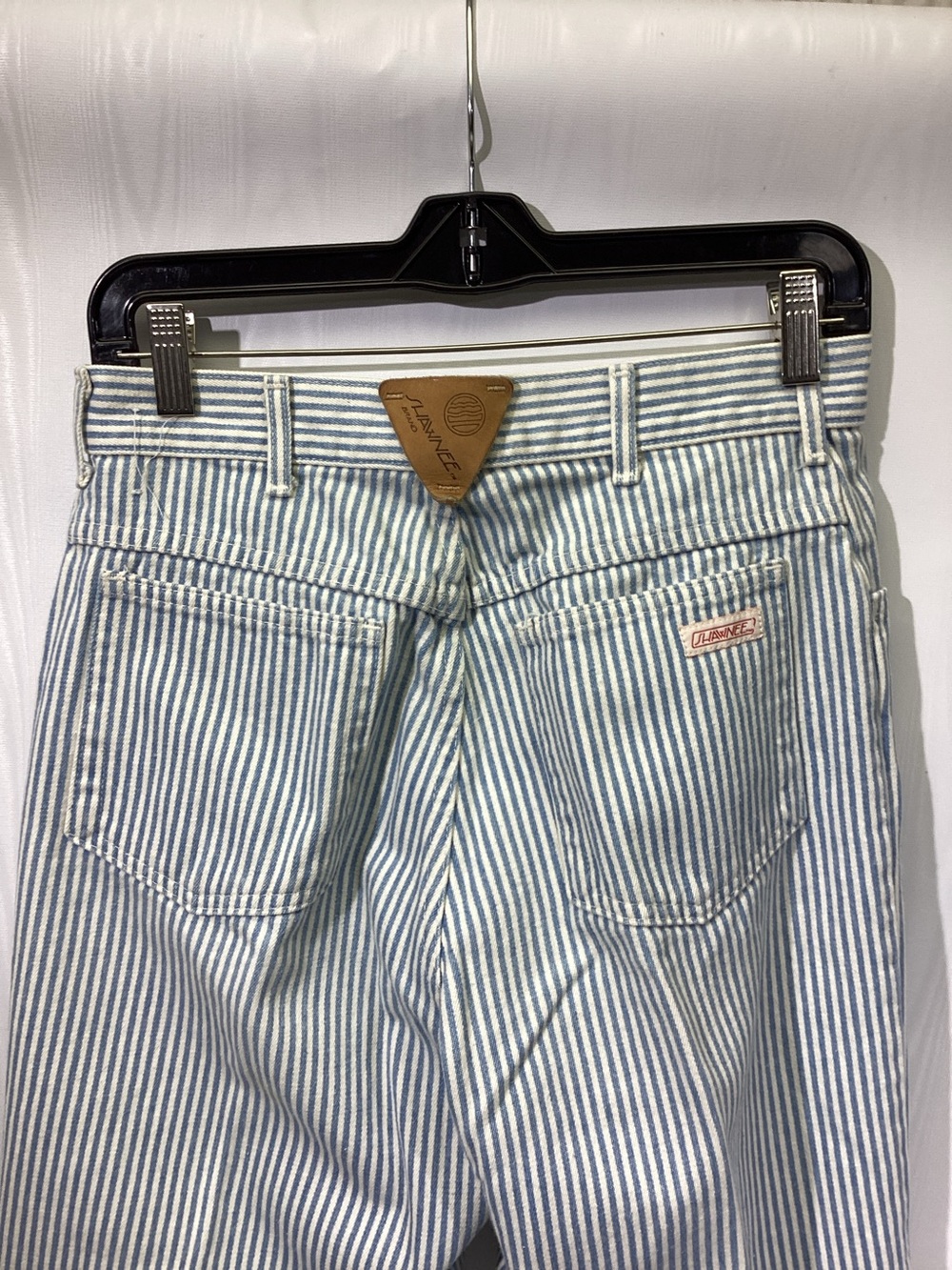 SHAWNEE Brand Vintage Blue STRIPED Jeans Size 8-10 High Waist Tapered Leg